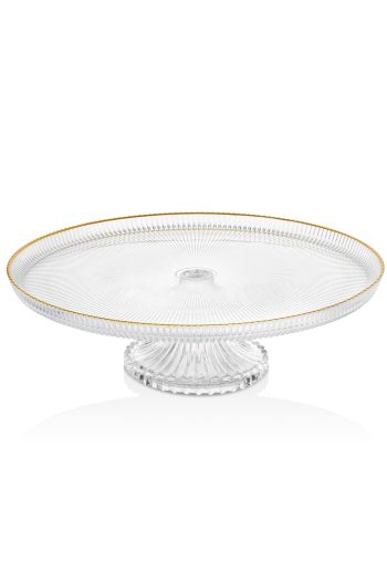 Cam Ayaklı Pasta Standı Gold Yaldız Detaylı Servis Sunum Tabağı - Kek Standı - Meyvelik - Sunumluk