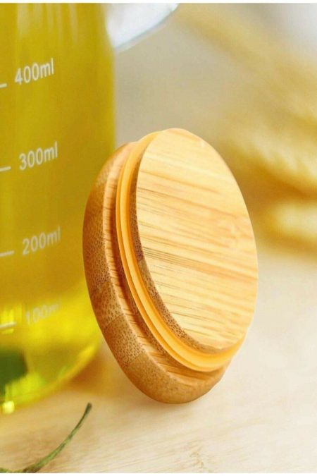 Vakumlu Bambu Kapaklı 900 Ml Borosilikat Cam Tekli Yağlık Sirkelik Yağdanlık - Image 2