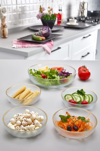 Büyük Boy Cam 5 li Oval Kase Seti - Cam Kahvaltılık Kase - Çerez, Meyve, Salata, Kasesi