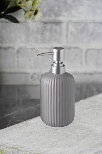 Lüks Beyaz Sıvı Sabunluk - Sıvı Sabun Ve Bulaşık Deterjanı Şişesi, Çizgili Banyo Ve Mutfak Sabunluğu