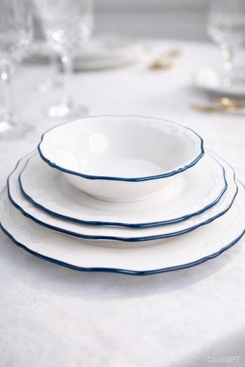 Mavi Yaldızlı Porselen Yemek Takımı 24 Parça 6 Kişilik