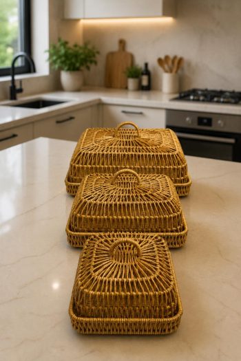 3 Boy Rattan Ayaklı Kapaklı Sunumluk Tepsi Seti Doğal El İşçiligi Sunum Sepeti Organizer Meyvelik