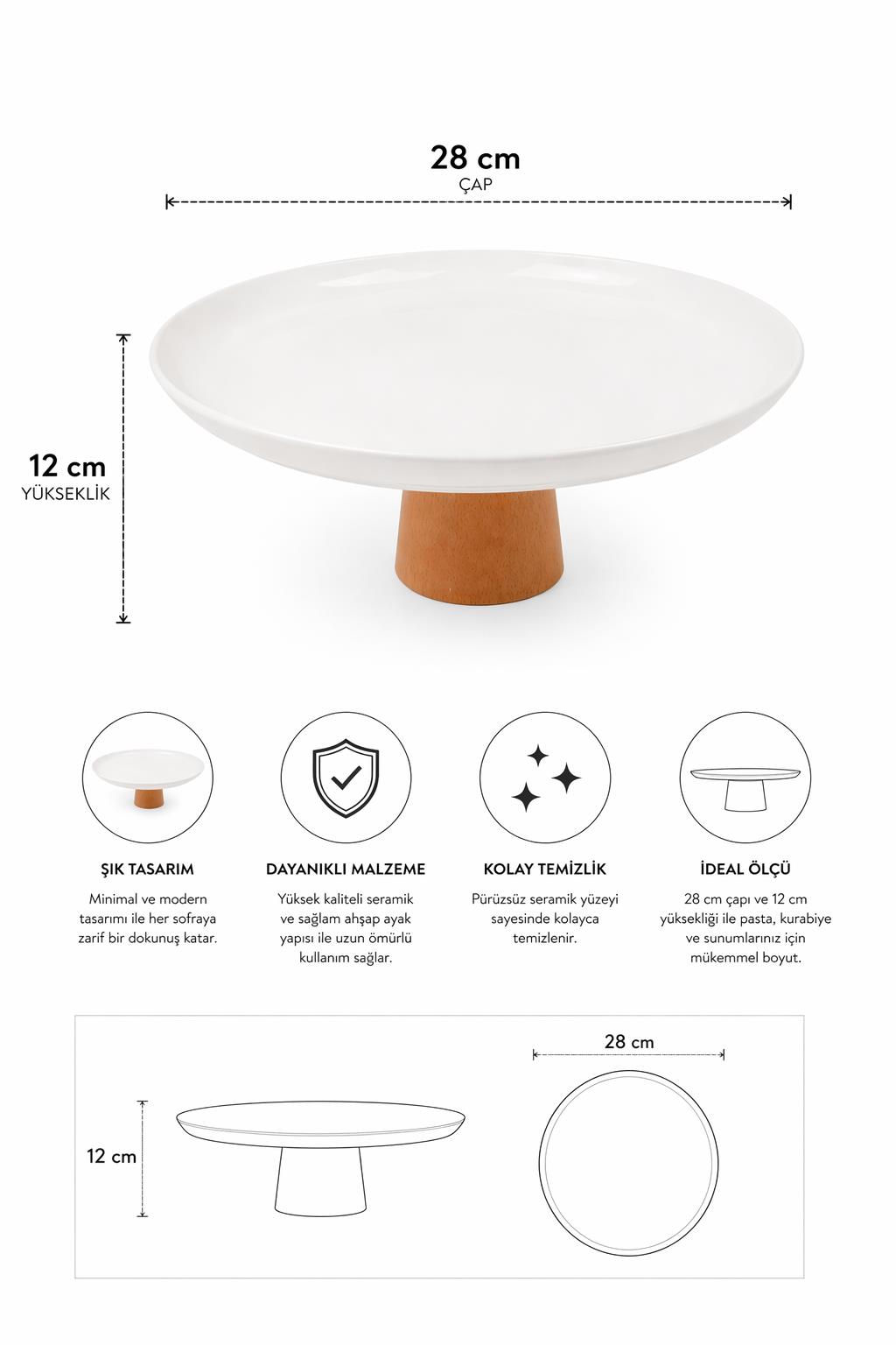 Pasta Standı Kek Sunum Tabağı 28 cm - Görsel 4