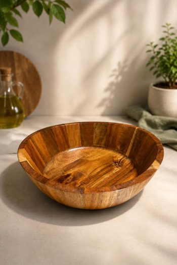 24 cm Akasya Ahşap Salata Kasesi – Modern Ekmeklik , Şık ve Doğal Sunum Kasesi