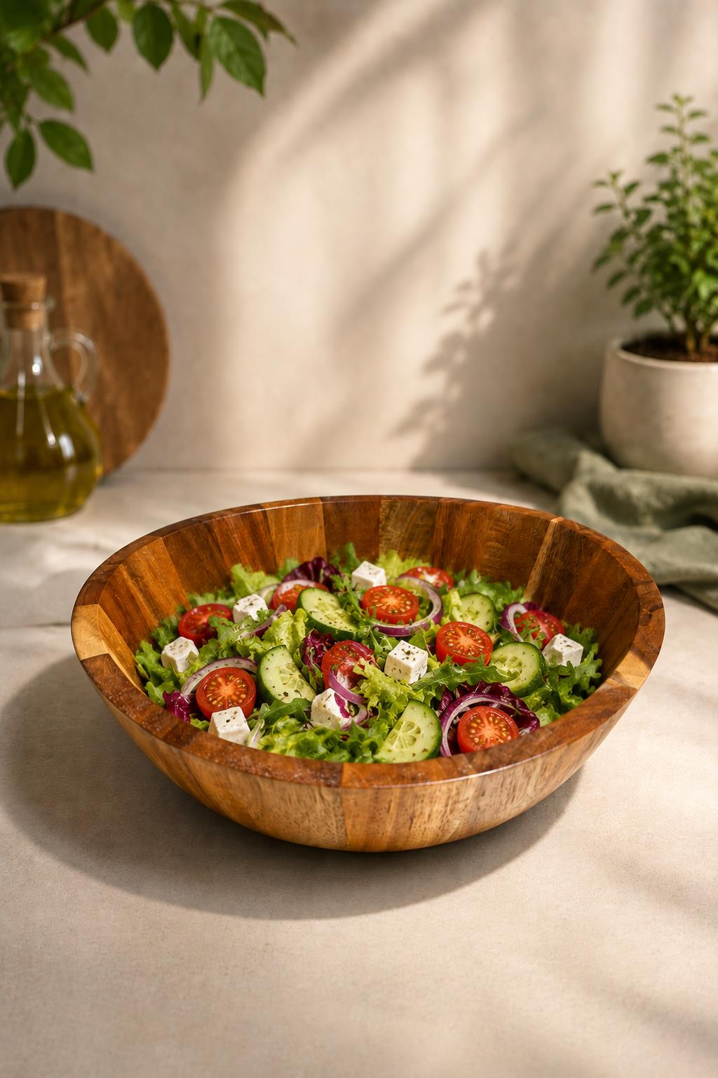 24 cm Akasya Ahşap Salata Kasesi – Modern Ekmeklik , Şık ve Doğal Sunum Kasesi - Görsel 2